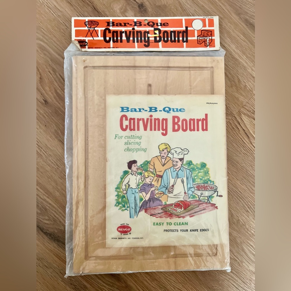 Vintage Nevco Wood Carving Board SEALED Japan Thanksgiving BBQ Bar-B-Que